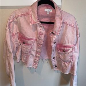Cropped Light Pink “Tie-Dye” Jean Jacket
